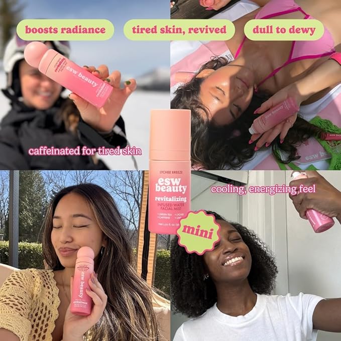ESW Beauty Mini Facial Mist Duo Kit – Hydrating Face Spray Set with Coconut Dreams & Lychee Breeze – Travel Size Toner Mists to Prime & Set Makeup – Great Gift for Teen Girls