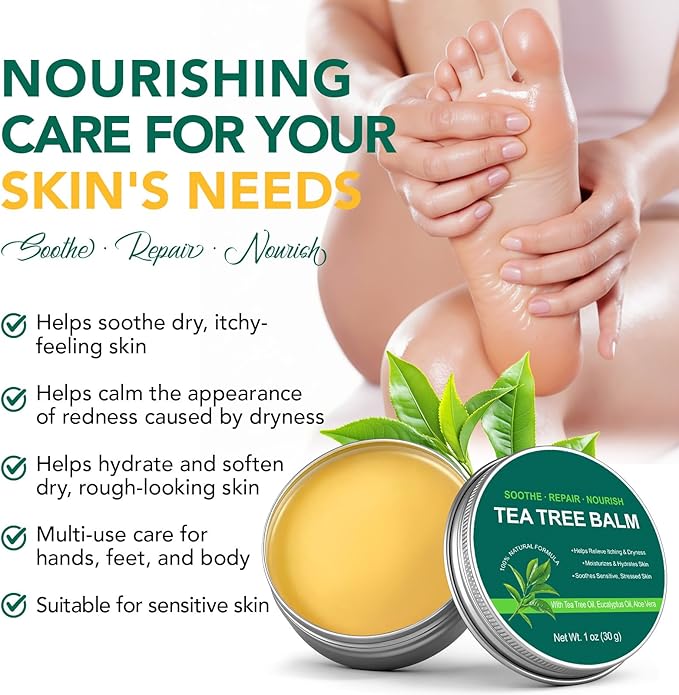 Tea Tree Balm for Fast Itchy Skin Relief – Soothes Discomfort from Bug Bites, Rashes, Dry Skin & Foot Irritation – Natural, Fragrance-Free & Gentle Formula, Safe for Sensitive Skin and All Ages