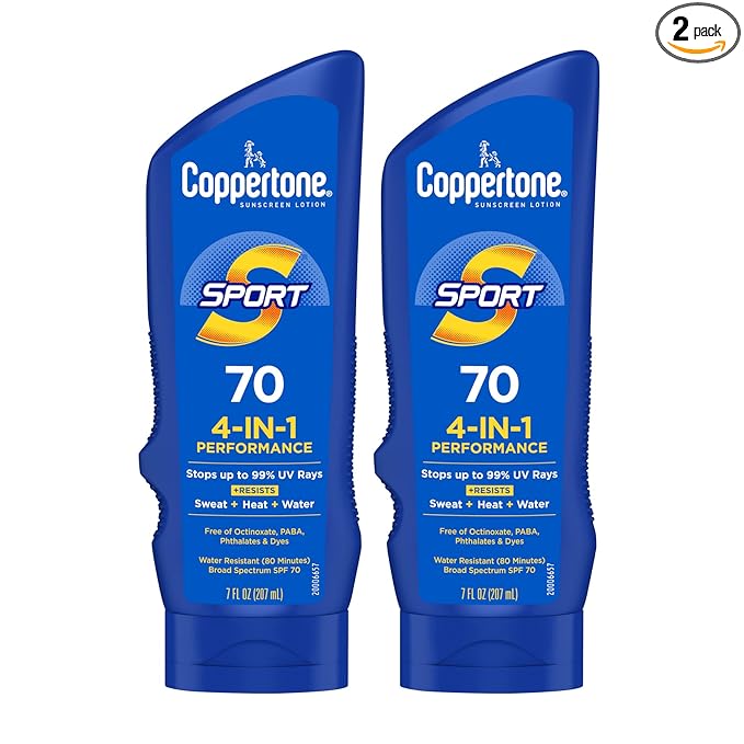 Coppertone Sport Sunscreen Lotion, Broad Spectrum SPF 70 Sunscreen Multi Pack, 7 Fl Oz, Pack of 2