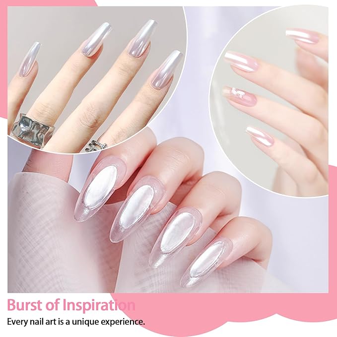 Allstarry White Pearl Chrome Nail Powder, 2 Colors Aurora Powder Metallic Mirror Effect Glitter Pearlescent Ice Transparent Mermaid Pigment Dust for Gel Polish Nail Art- White Pearl Peacock