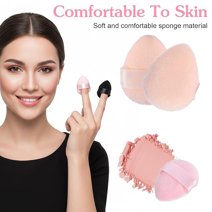 TIESOME 8Pcs Mini Powder Puff, 4 Colors Finger Powder Puff Small Powder Finger Puffs Triangle Makeup Puffs for Foundation Setting Cushion Puff for Women Girls