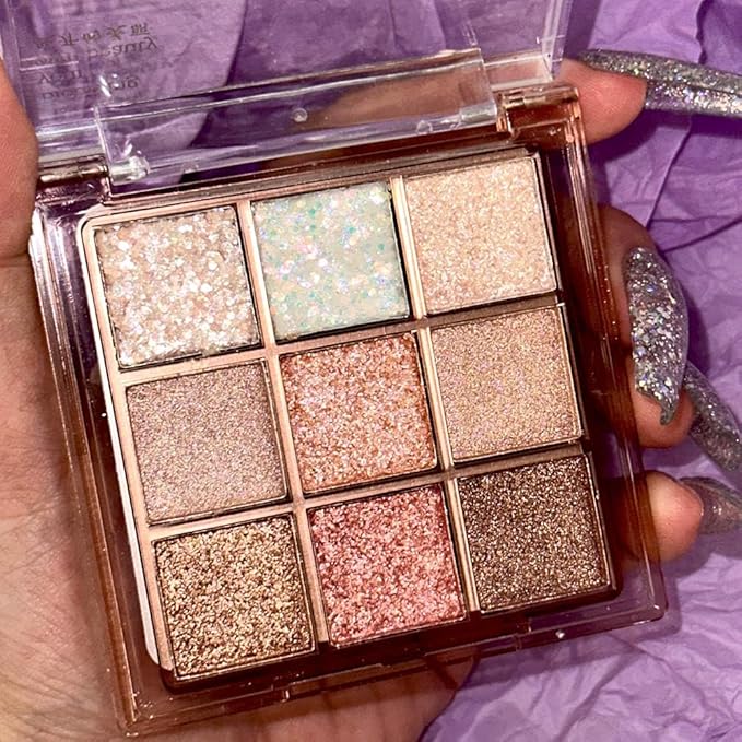 9Colors Sparkle Light Eyeshadow Makeup Palette,Shimmer Natural Neutral Powde Eye Shadow Palettes for Older Women,Long Lasting Naturing-Looking,Lightweight,Waterproof,Eye Makeup Kit Travel Size,Vegan
