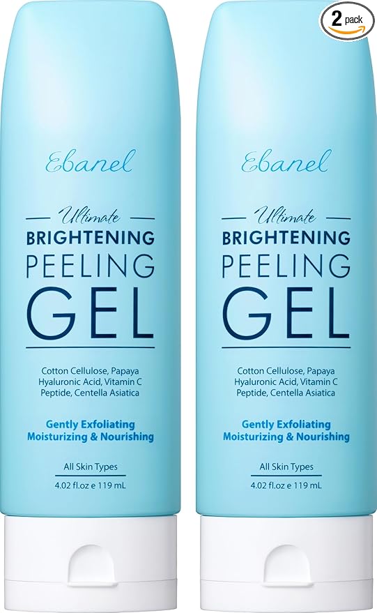 Ebanel 2-Pack Brightening Peeling Gel with Cotton Cellulose, Rice, Papaya, Centella, Hyaluronic Acid for Face and Body, Gentle Exfoliating Face Scrub Gel Peel Wash Pore Cleanser Minimizer Exfoliator