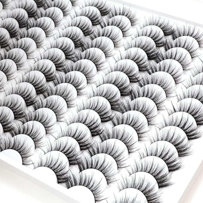 Azenlo False Eyelashes 48 Pairs Faux Mink Lashes 14mm Wispy Lashes 3D Fluffy Cat Eye Lashes Pack Bulk Wholesale Strip Lashes(style 48-042)
