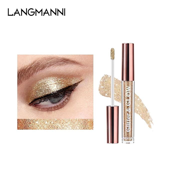 LANGMANNI 10 Pcs Liquid Glitter Eyeshadow,Metallic Shimmer Eyeshadow Sweatproof Makeup Set,Glitter Pressed All Highly Pigmented Blending Powder For Woman & Girl (10pcs)