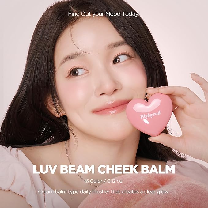 lilybyred Luv Beam Cheek Balm | Heart-Shaped Korean Cream Blush, Semi-Matte Finish, Long-Lasting, Blendable & Buildable, Soft Creamy Texture, Lightweight, Natural Flush, 0.12 oz. (06 Fluffy Peach)