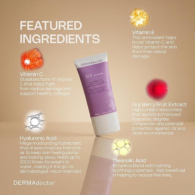DERMAdoctor Tinted Moisturizer with SPF 30, Mineral DD Cream, Universal Tint Primer, Hydrating Face Moisturizer with SPF, Lightweight Sheer Coverage Broad-Spectrum Zinc Oxide Sunscreen, All Skin Types
