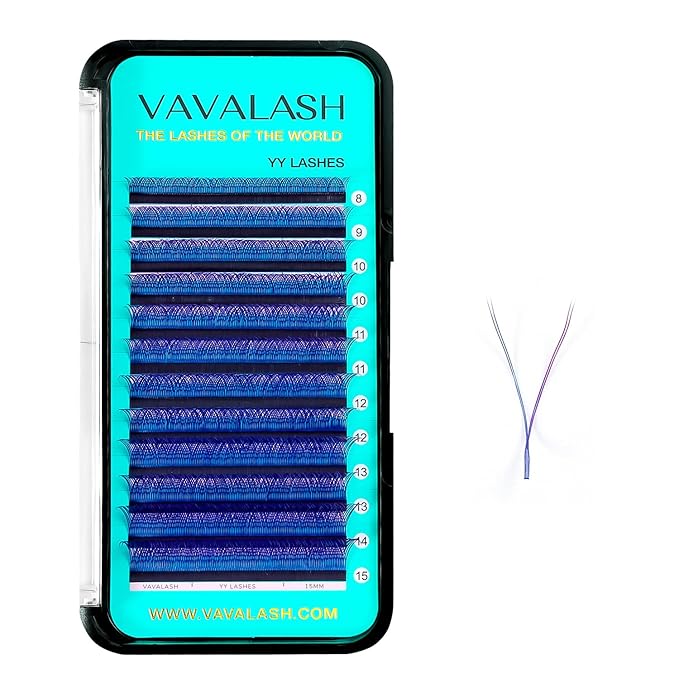 VAVALASH YY Lash Extensions Blue + Purple Color Tray Easy Premade Volume 2D Fans Eyelash Extension YY Type Natural Volume Lashes Extension Soft Matte Black Lashes (Blue + Purple-YY-0.07-C-8-15mm)