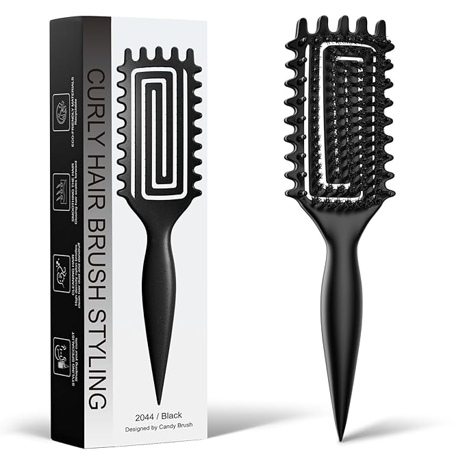 Curly Hair Brush, Curl Defining Brush with Soft Boar Bristles Detangling Tangled Glides, Wide-Teeth Design Effortlessly Shaping & Defining Curls (Matte Black)