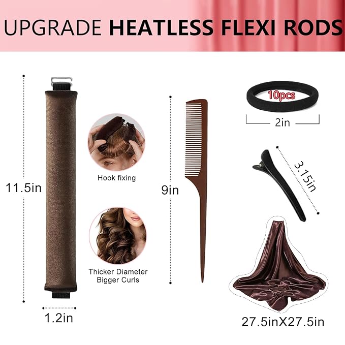 Overnight Heatless Hair Curler- 4 Piece Set- Jumbo Heatless Curls- Satin Flexi Rods to Sleep in- No Heat Curler Overnight Sleeping Curls Styling Tools- Gentle Rollers for All Hair Types