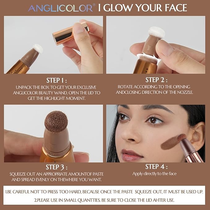Anglicolor Highlight Beauty Wand,Liquid Highlighter Wand For Luminous, Lightweight, Smooth, Liquid Highlighter Makeup Stick 3D Sparkling Effect, Vegan & Cruelty-Free (01#SPOTLIGHT,12ML)