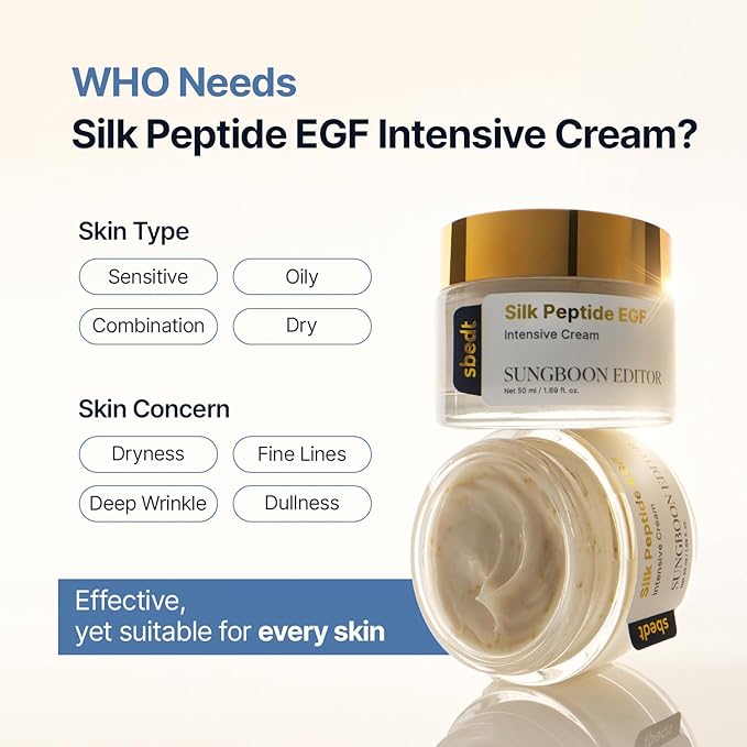 SUNGBOON EDITOR Silk Peptide EGF Cream with Copper Peptides, Volufiline & Patented Peptide Complex | Face Moisturizer for Fine Lines & Dry Skin, Firm-Looking & Hydration | Korean Skin Care 1.69 fl oz