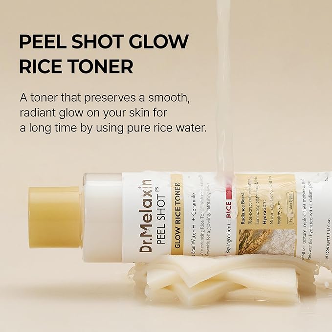 Dr.Melaxin Peel Shot Glow Rice Toner with Rice Extract & Ceramides, Hydrating & Skin Refining Face Toner for Glass Skin, Liposome Oil for Deep Moisture & Barrier Care, Korean Skincare, 6.76 fl.oz