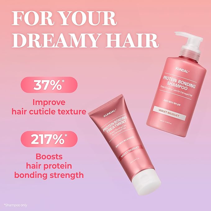 KUNDAL Protein Bonding Hair Care 2-Step Set (Ylang Ylang) - Damage Repair & Bond Strengthening Ritual, Includes Bonding Shampoo (16.9 fl oz) and Treatment (8.4 fl oz), Sulfate-Free & pH Balanced