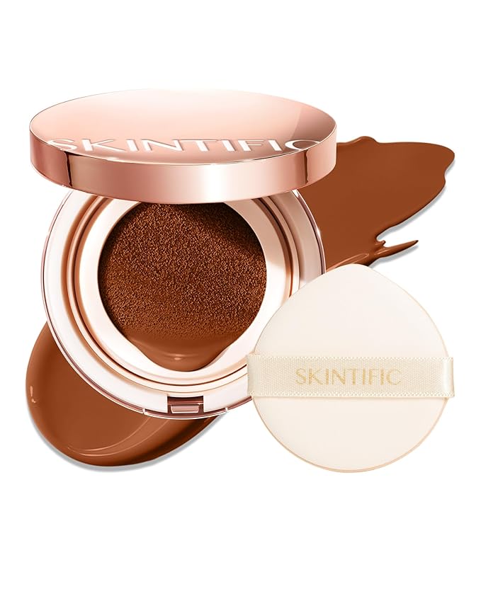 SKINTIFIC Full Coverage Cushion Foundation #08N Rich Toffee| Satin Glow Finish, Oil-Control & Waterproof, Buildable Tattoo Cover Cushion for All Skin Types
