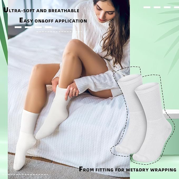 4 Pairs Cotton Soft Eczema Socks Hydrating Moisturizing Therapy Cotton Socks Eczema Relief for Adult Wet Wrap Non Itch Soft Feet Treatment (White,M)