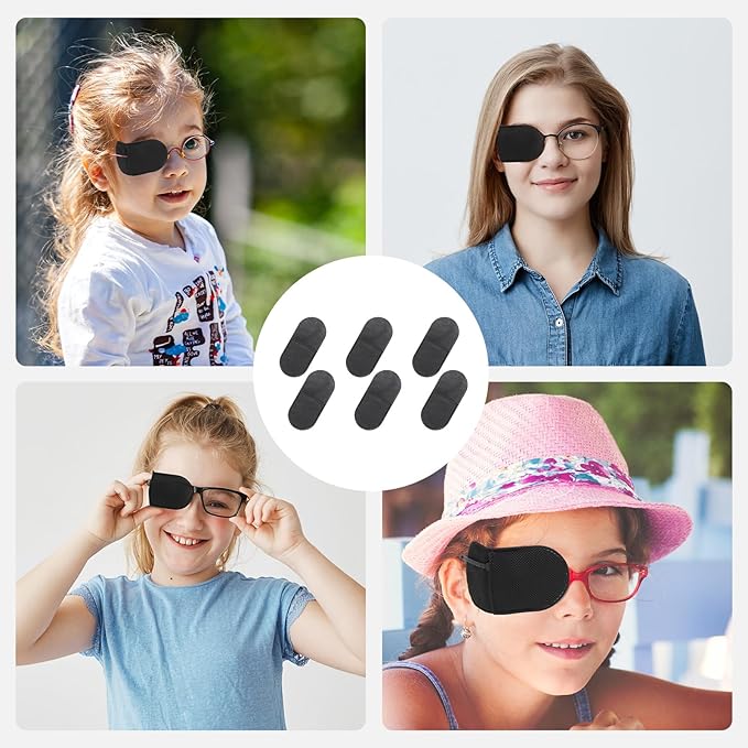 Ouligay 6pcs Glasses Eye Patch Black Eye Patch Reusable Lazy Eye Patch Adult Medical Eye Patches for Adults to Treat Lazy Eye Amblyopia Strabismus
