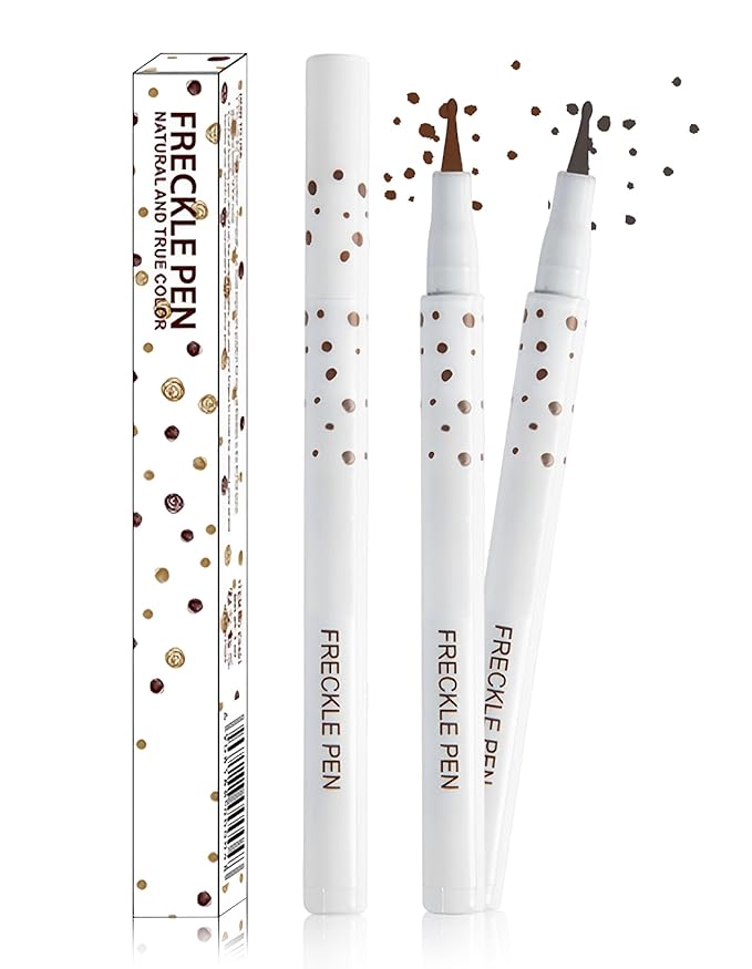 Erinde 2PCS Liquid Freckle Pen Waterproof, Natural Lifelike Fake Face Freckles Makeup, Long Lasting Quick Dry Faux Freckle Stamp Soft Dot Sopt Freck Pen, 03 Dark & 04 Espresso