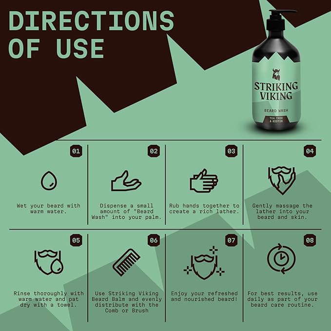 Striking Viking Beard Shampoo with Tea Tree, Biotin & Jojoba Oil - 17 oz Deep Cleansing, Paraben & Sulfate Free for All Beard Types