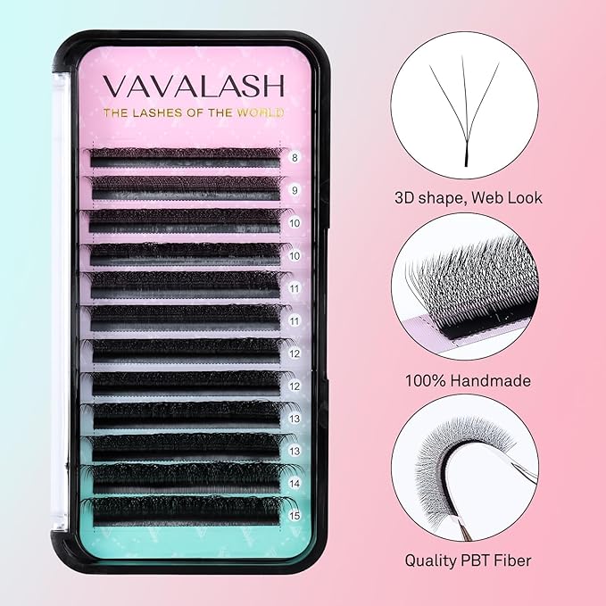 VAVALASH W-shaped Eyelash Extension 3D Premade Fans 0.07 L Curl Volume Lash Extensions Easy Fanning Lashes Matte Black Volume Premade W Lashes(W Shaped-3D-0.07-L-8-15mm）