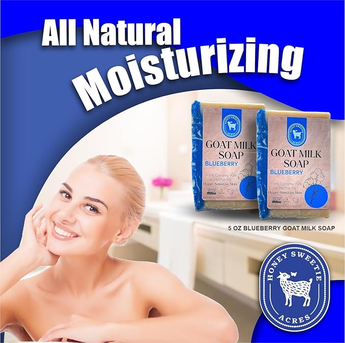 Honey Sweetie Acres 2-Pack Blueberry Goat Milk Soap - All Natural 5 oz Handmade Bar Soap – Moisturizing, Gentle for Sensitive Skin, Eco-Friendly, Made in the USA