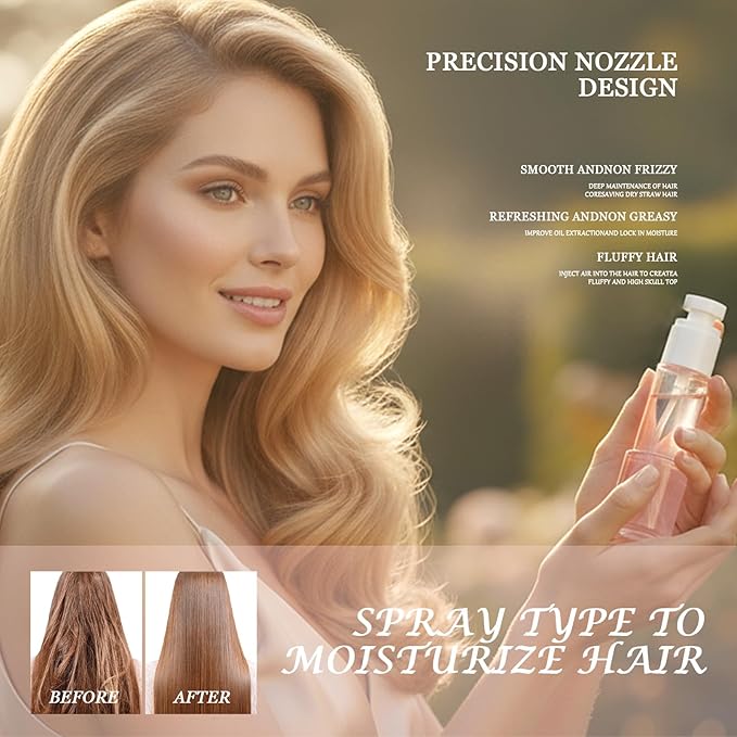 Women’s Hair Perfume – Essential Oil Hydrating Spray with Rose & Beeswax for Frizz Control, Smoothness & Natural Shine, Light Floral Scent, 70ml / 2.4 Fl Oz, Your Gift for Christmas Fragrance