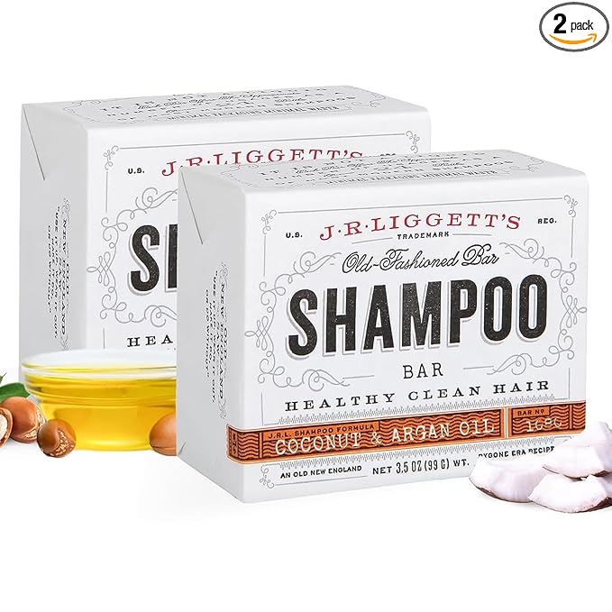 J·R·LIGGETT'S Shampoo Bar for Hair | Virgin Coconut and Argan Oil Formula | Supports Strong Healthy Hair | Nourish Follicles with Antioxidants and Vitamins | Sulfate-Free | 2 Pack 3.5oz
