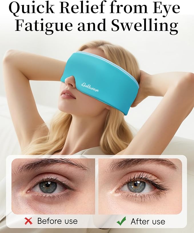 Cooling Eye Mask for Puffy Eyes, FSA Eligible HSA, Headache and Migraine Relief Gel Eye Mask, for Headache, Puffiness, Eye Strain, Reusable Face Ice Pack for Post-Surgery Care (Pale Blue)