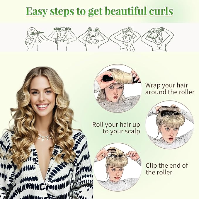 Heatless Curls Overnight Rods Heatless Hair Curler Hair Curlers To Sleep In Heatless Curls Blowout Rods Heatless Curling Rods With Luxury Cloth Bag Scarf For All Hair Types (Emerald Green, 3Rods)
