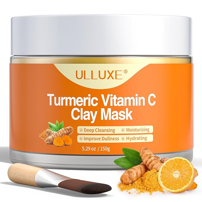 ulluxe Turmeric Vitamin C Clay Mask for Dark Spots, Dull Skin, Moisturizing, Skincare Facial Mask for Blackheads and Pores Cleansing, Improve Uneven Skin Tone, Face Skincare Gift, 5.29 oz