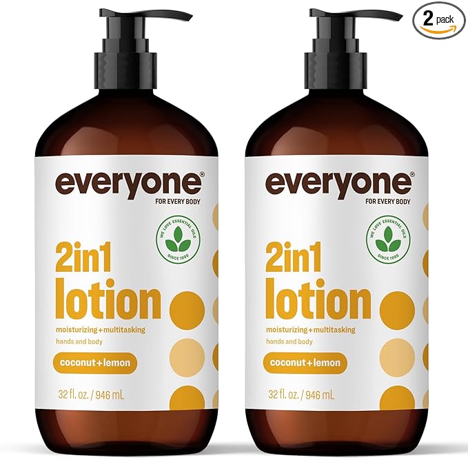 Everyone 2-in-1 Lotion for Hands/Body, 32 ounce (Pack of 2) Coconut and Lemon made with Essential Oils for Men and Women