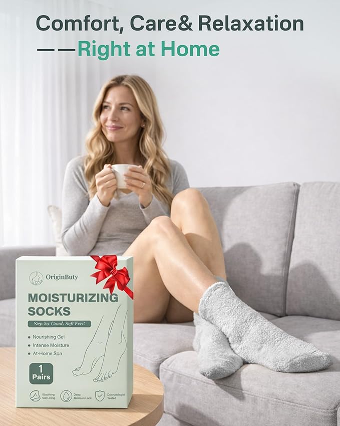 Moisturizing Socks for Dry Cracked Feet, Silicone Socks for Foot Spa(up to Size 8.5), Gel Socks for Foot Care Overnight, Aloe Socks Heel Protector for Cracked Heel Treatment, Self Care Gifts for Women