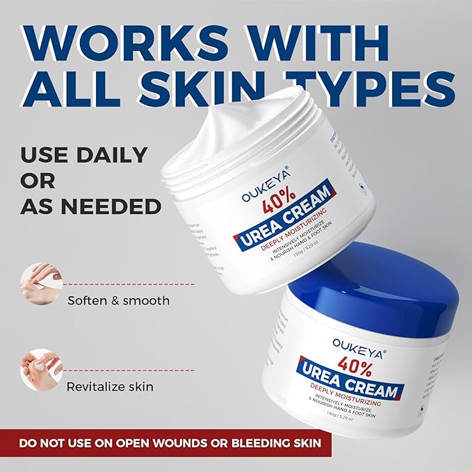 OUKEYA Urea Cream 40 Percent for Feet, Maximum Strength Moisturizer, Intensive Hydrating Foot Cream for Dry Cracked Skin, Softens Rough Heels, Knees & Elbows, 5.29 oz
