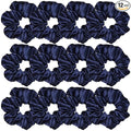 12 Pcs Satin Silk Scrunchies Soft Ties Fashion Bands Hair Bows Elastic Bracelet Ponytail Holders for Women and Girls (4.5 Inch, Navy Blue)