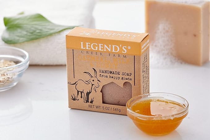 Legend's Creek Farm Goat Milk Soap - Cleansing Moisturizing Bar for Hands and Body - 5 Oz Creamy Lather, Nourishing, Gentle Natural Soap for Sensitive Skin (Oatmeal, Milk & Honey, Pack of 2)