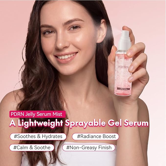 Jelly Serum Mist with PDRN, 3-in-1 Hydrating Face Glow Spray with Ceramide, Arginine & Hyaluronic Acid, Sprayable Hydrogel for Glass Skin Glow, All Skin Types, 3.38 fl.oz