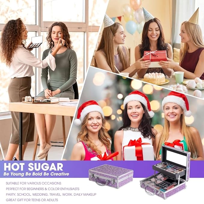 Hot Sugar Ultimate All-in-One Makeup Kit for Teen Girls, Basic Makeup Gift Set for Women - Create Stunning Looks with 52 Shades and Accessories (Purple Love)