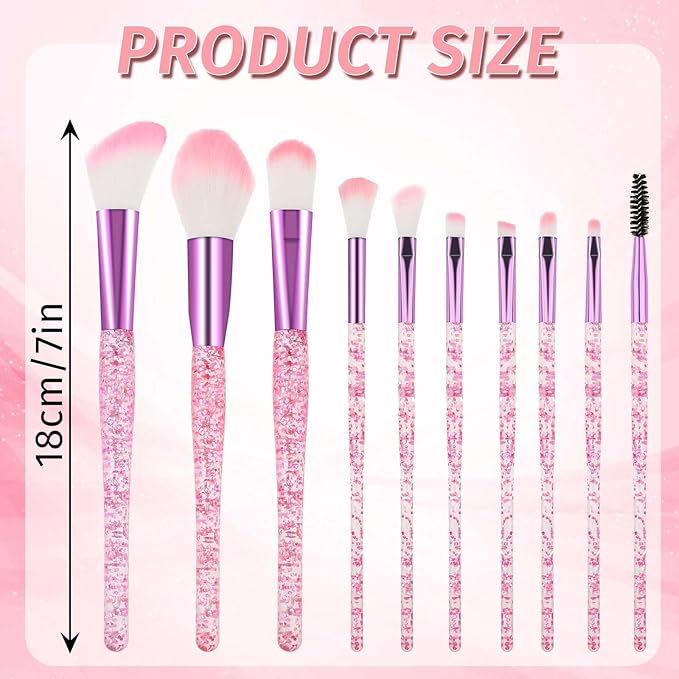 10 PCS Glitter Crystal Makeup Brush Set Cute Makeup Brushes Bling Professional Concealer Eye Shadow Eyeliner Blush Lip Blending Synthetic Brushes Tools Kit Face Cosmetics Blending Brushes for Women