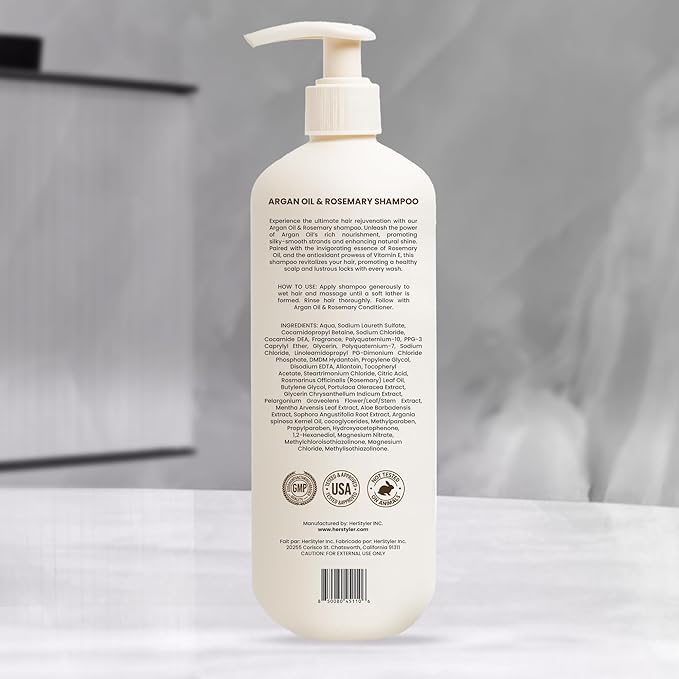 Herstyler Argan Oil Rosemary Mint Shampoo - Hydrating - Volumizing - Creates Rich Lather - Reduces Buildup - Moisturizing Shampoo for Dry, Damaged, Frizzy Hair - Suits Men and Women - 33.8 Fl. Oz