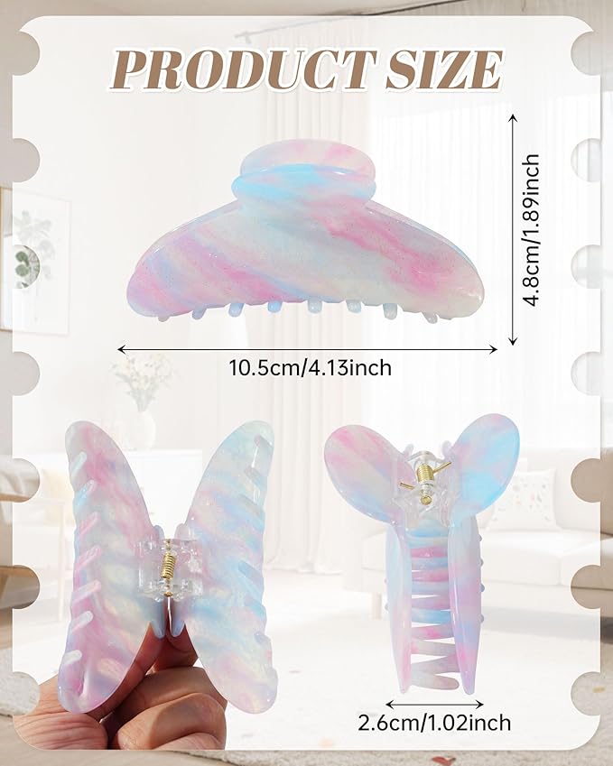 Mesovor 4 Pack Acrylic Hair Clips Claws, Nonslip 4.1" Large Hair Grip Hairclips for Thin and Thick | French Banana Barrettes Hair Strong Hold Hair Jaw Clamps (Light Blue, Orange, Light Pink, Purple)