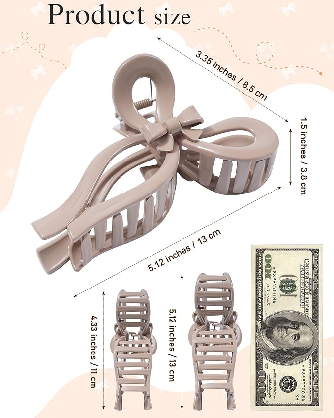 4 PCS Bow Hair Clips for Women Bow Claw Clip 5" Extra Large Hair Claw Clips for Thick and Long Hair Cute Bows Big Clip Mother’s Day Gift for Mom