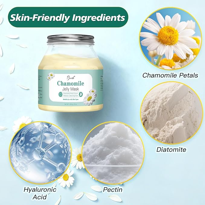 Pjordo Powder Jelly Mask for Facials Professional, Peel Off Facial Mask for Hydrating & Moisturizing, Hydrojelly Mask for Women Men Skin Care, Home DIY Spa Use for All Skin with Chamomile Petals