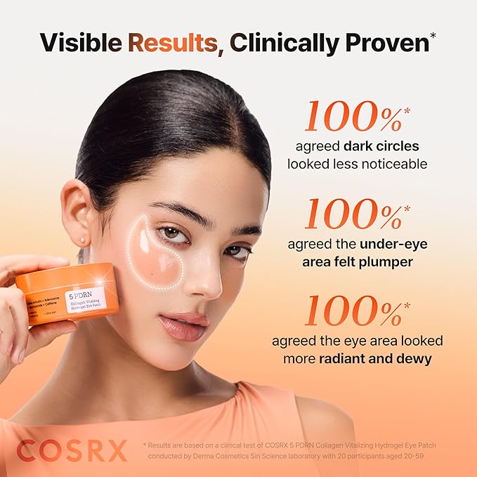 COSRX 5-PDRN Complex Collagen Gel Eye Patches for the look of Dark Circles and Uneven tone, Radiance Care for Tired Under-Eyes with Salmon DNA & Vitamin C, Korean Skincare, Mothers day gift for Mom