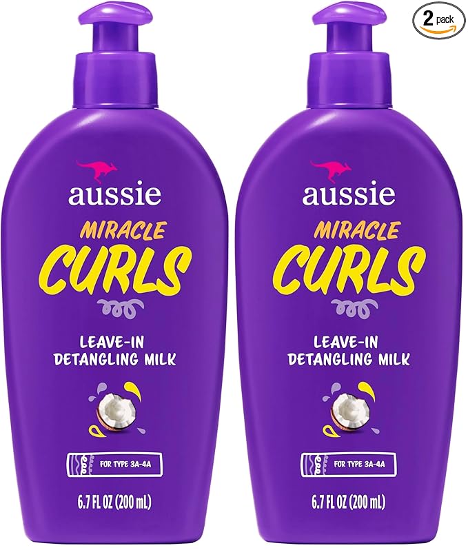 Aussie LeaveIn Detangling Milk Miracle Curls Ounce, 6.7 Fl Oz (Pack of 2)
