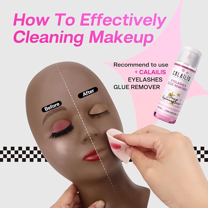 Lash Mannequin Head, CALAILIS Mannequin Head, Eyelash Extension Mannequin Head, Doll Head for Lash Extensions, Eyelash Mannequin Head with 4 Pairs Removable Eyelids (Black Color)