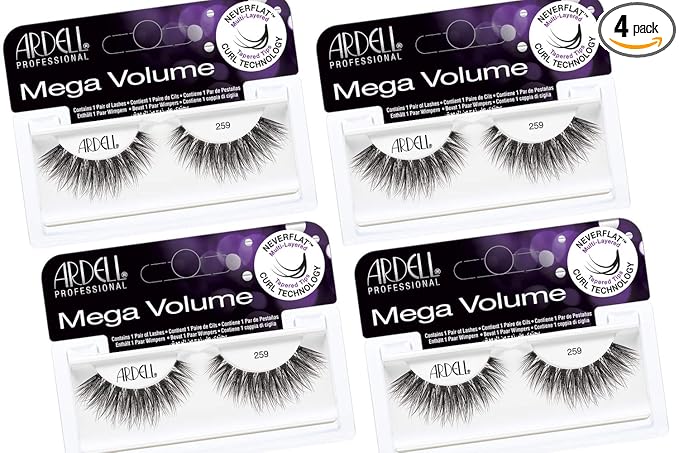 Ardell Mega Volume Lash 259 Multi-Layered False Lashes with Curl Technology, 4 Pairs