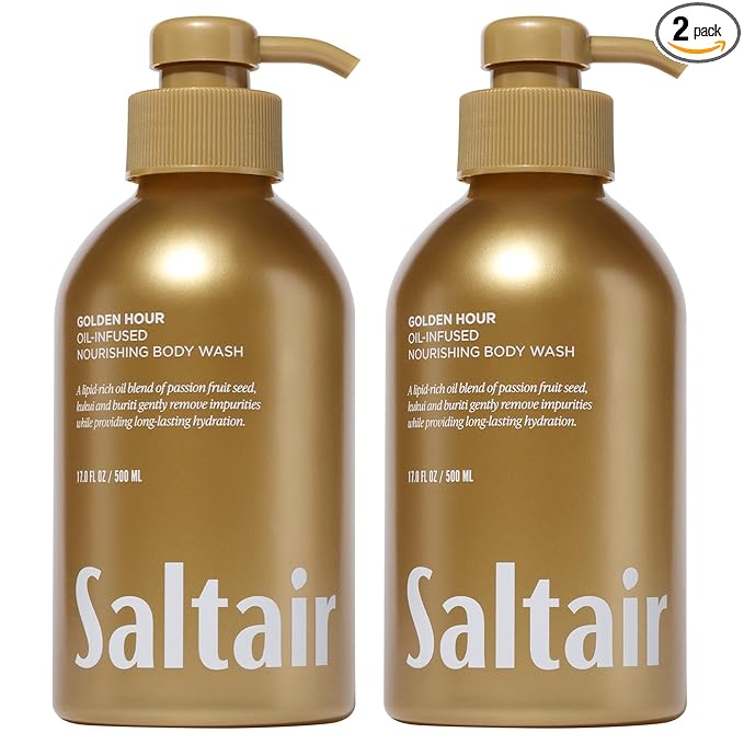 Saltair Body Wash 2-Pack – Moisturizing Body Wash with Vitamin E & Hydrating Oil Blend – Scented Shower Gel for Women and Men – Golden Hour Scent, 2x 17oz – Vegan, Cruelty-Free, Paraben-Free