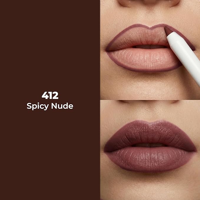 Lamel Gel Lip Liner Pencil - Spicy Nude - 2-in-1 Waterproof Lip Liner - 8-Hour Wear, Creamy Texture, Sharpenable, High Pigment - Provides Smooth Finish or Full Coverage - N.412