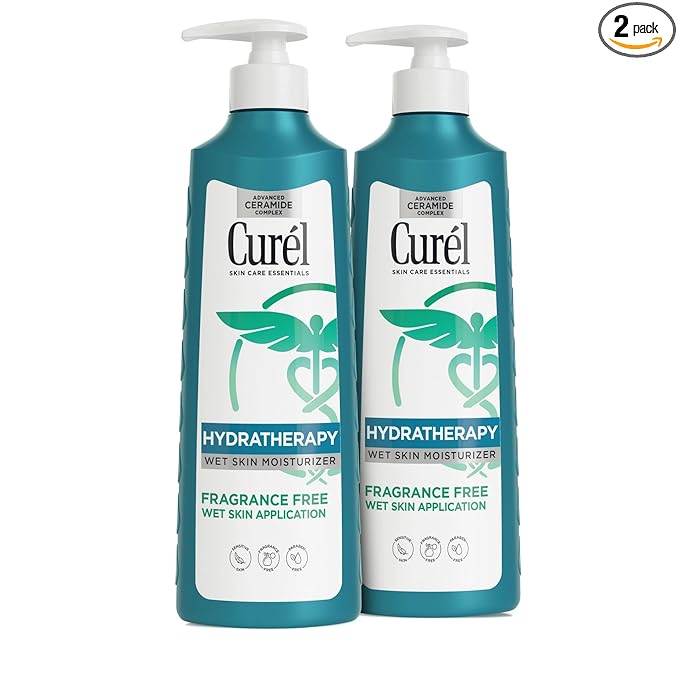 Curel Hydra Therapy In Shower Lotion, Wet Skin Moisturizer for Dry or Extra-dry Skin, with Advanced Ceramide Complex, 12 Oz, Pack of 2