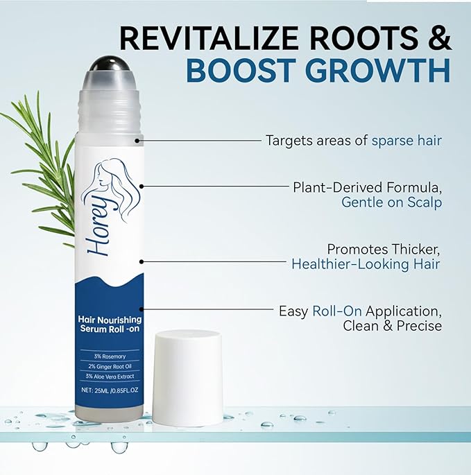 Rosemary Hair Growth Serum Roll On – 3% Rosemary, 2% Ginger Root Oil & 3% Aloe Vera Extract | Strengthens Hair, Reduces Hair Fall | Paraben & Sulfate-Free | Women & Men | 25 ml